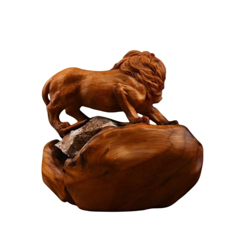 獅子 木彫り 置物 天然木 手彫り 迫力
