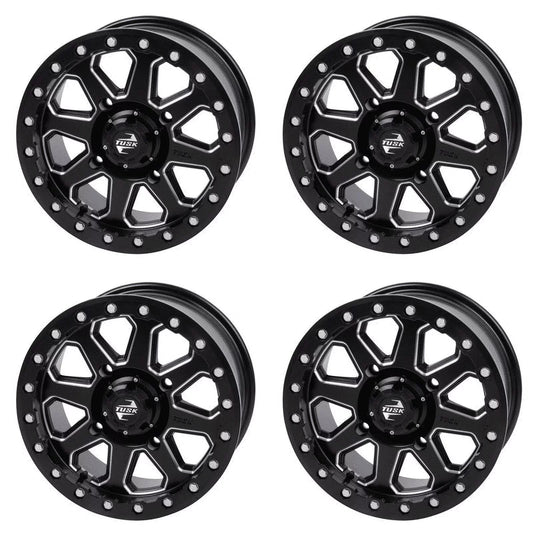 (4 Pack) 4/137 Tusk Uinta Beadlock Wheel 15X7 4.0 + 3.0 Milled/black For Can-Am Defender Hd10 Pro Xt 2020-2023