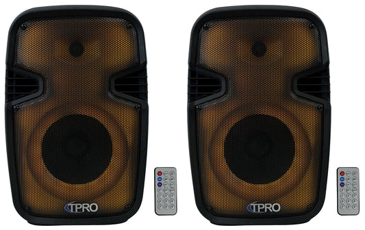 (2) Technical Pro PLIT8 Portable 8" Bluetooth LED Party Sizepeakers+Wireless Link