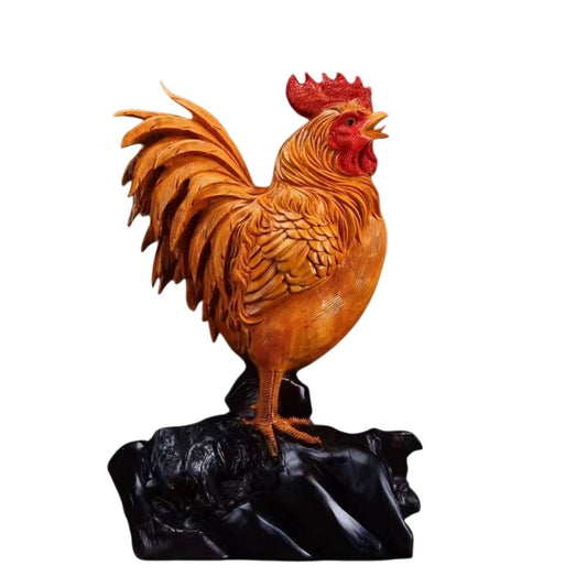 雄鶏 木彫り 置物 天然木 手彫り