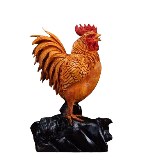 雄鶏 木彫り 置物 天然木 手彫り