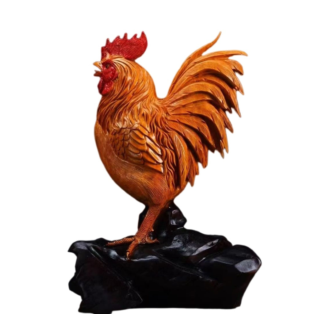 雄鶏 木彫り 置物 天然木 手彫り
