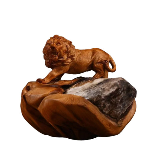 獅子 木彫り 置物 天然木 手彫り 迫力